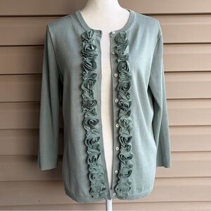 •Brooks Brothers• Silk Blend Ruffle Trim Cardigan - Size Large
